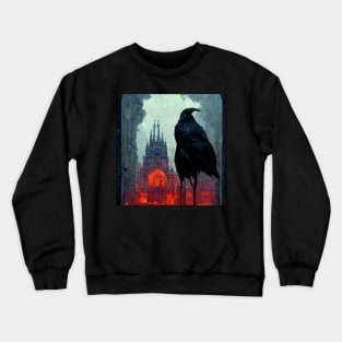 Raven Gothic Church Painting Crewneck Sweatshirt